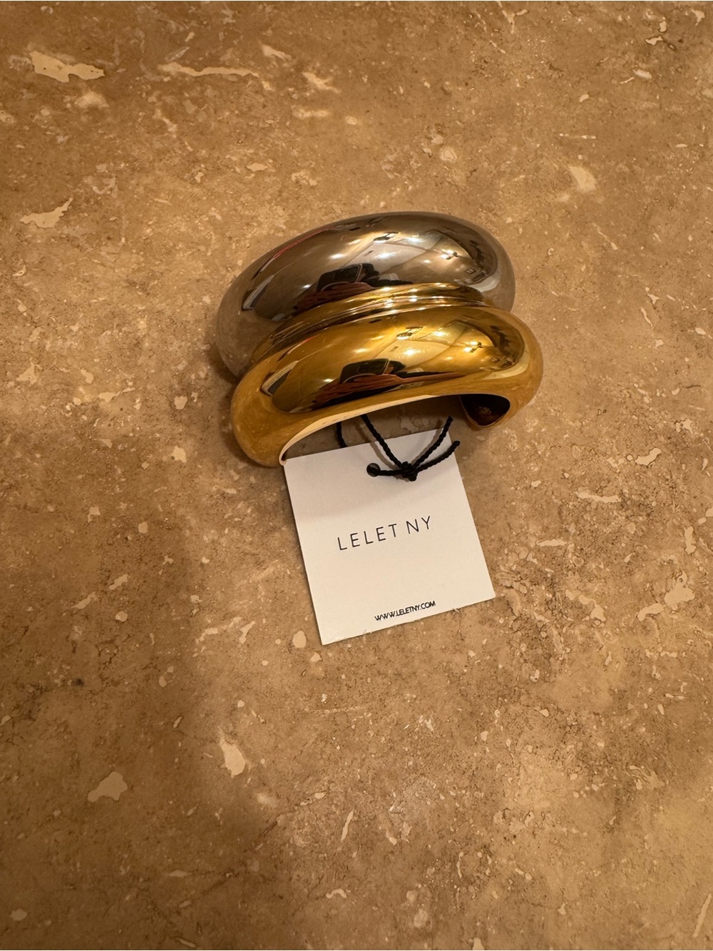 Lelet NY MIXED METAL DOUBLE ARCH PONY HAIR CUFF Gold and Silver Band NWT - Picture 4 of 11